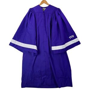 Herff Jones Graduation Gown Robe Purple w/White Trim TCU Embroidered Unisex 47